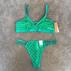 Target - Colsie - Green Plaid Mesh Bralette & Thong Set​​​​​